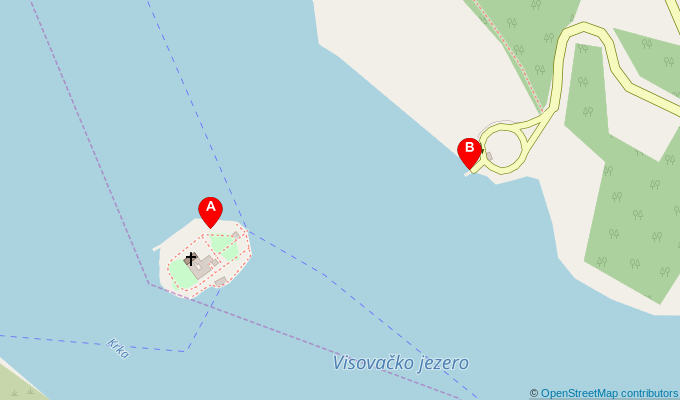 Map of ferry route between Visovac and Stinice